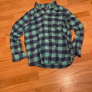 Vineyard Vines Green and Navy Plaid Button-Up Shirt